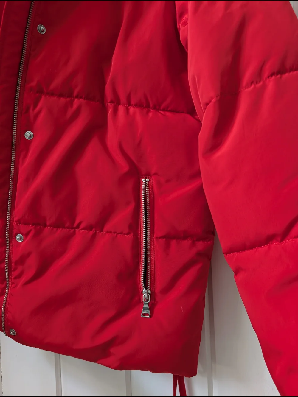 EXPRESS Red Puffer Jacket Hooded with Lace-Up Sides | Size